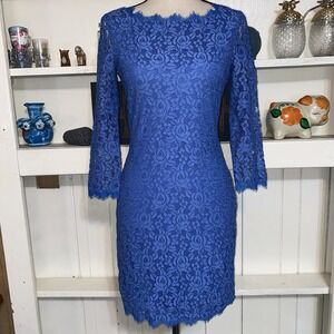 Diane‎ Von Furstenberg Size 0 Blue Floral Lace Dress Classy